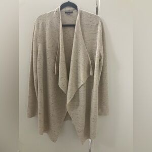 Eileen Fisher Natural Peppered Organic Cascade Open Front Cardigan Sweater Sz M